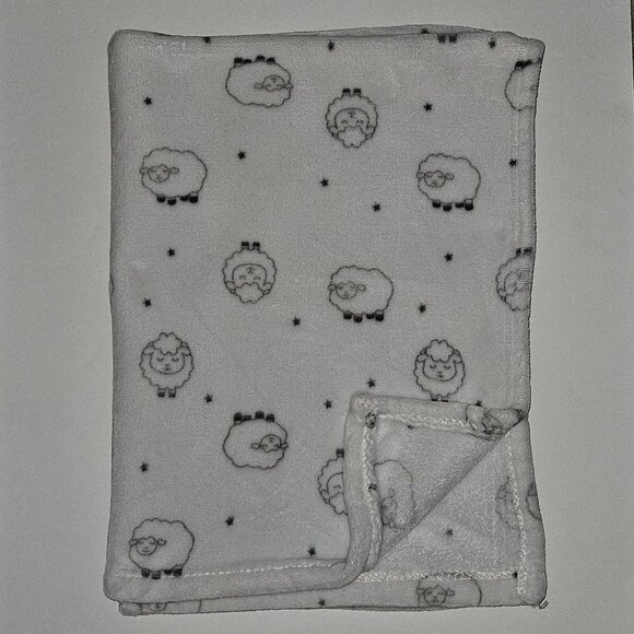 Tahari Baby White Gray Sheep Lamb Soft Fleece Blanket Lovey 28" x 38" RN 157035 - Picture 1 of 7